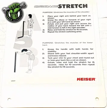 Keiser Shoulder & Back Stretch Instruction Plaque # 605407 NEW # MFT040820-18LS
