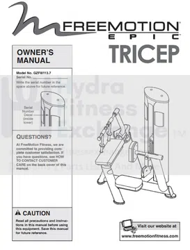 Epic TRICEP - GZFI81137 Strength System Owner Manual GZ7471