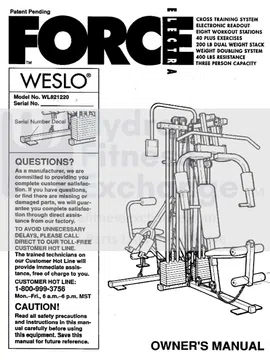 Weslo Electra - Wl821220 Strength System Owner Manual 111820