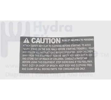 Horizon AFG Tempo Fitness Livestrong Treadmill Overlay Warning Label 1000210190