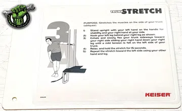 Keiser Trunk Stretch Instruction Plaque # 605405 NEW # MFT040820-17LS