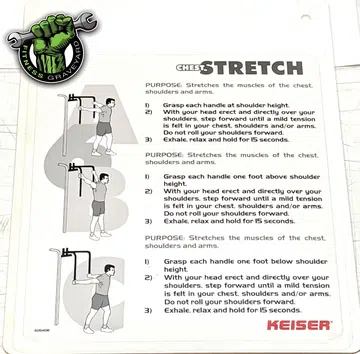 Keiser Chest Stretch Instruction Plaque # 605408 NEW # MFT040820-16LS