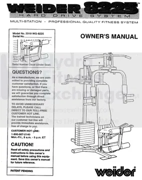 Weider 8225 Hard Drive - Wg82250 Strength System Owner Manual 119801